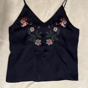 Embroidered silky tank